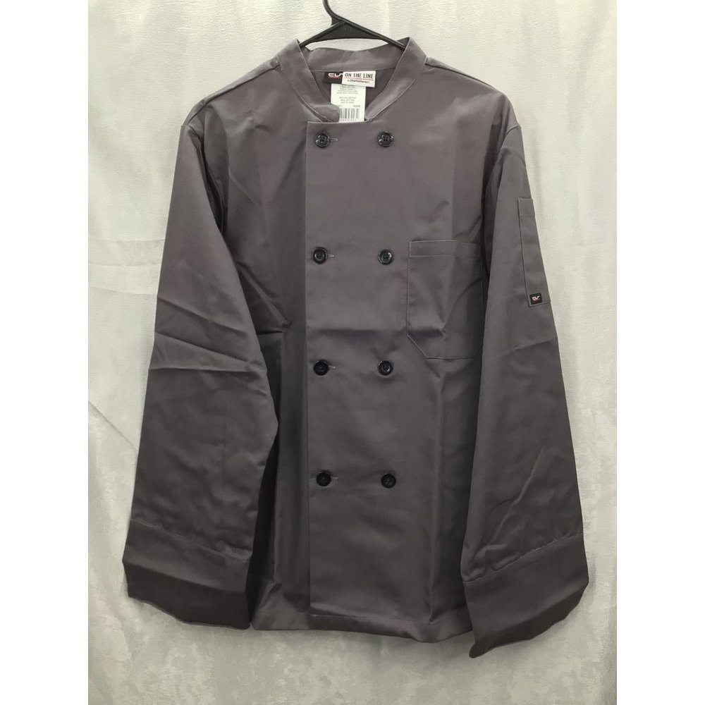 On The Line Men's 2-Pocket Double Breasted Closure Long Sleeve Chef Coat Small G
